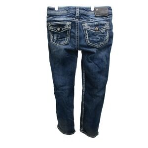 SIlver Jeans Aiko Capri Womens Sz W27 Dark Blue Denim Stretch Distressed